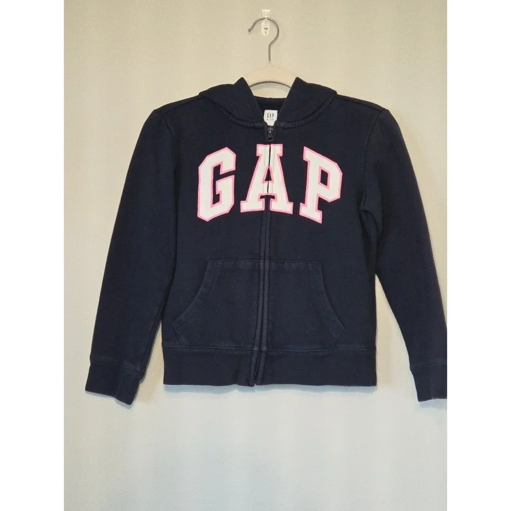 Gap Girl's 10 Jacket Navy Pink Zip Up Hoodie Logo
